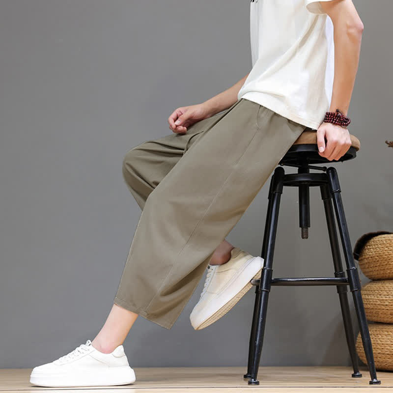 Buddha Stones Pantalon Capri uni décontracté printemps-été à cordon de serrage, style sarouel, avec poches - image 25