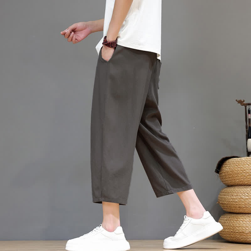 Buddha Stones Pantalon Capri uni décontracté printemps-été à cordon de serrage, style sarouel, avec poches - image 7