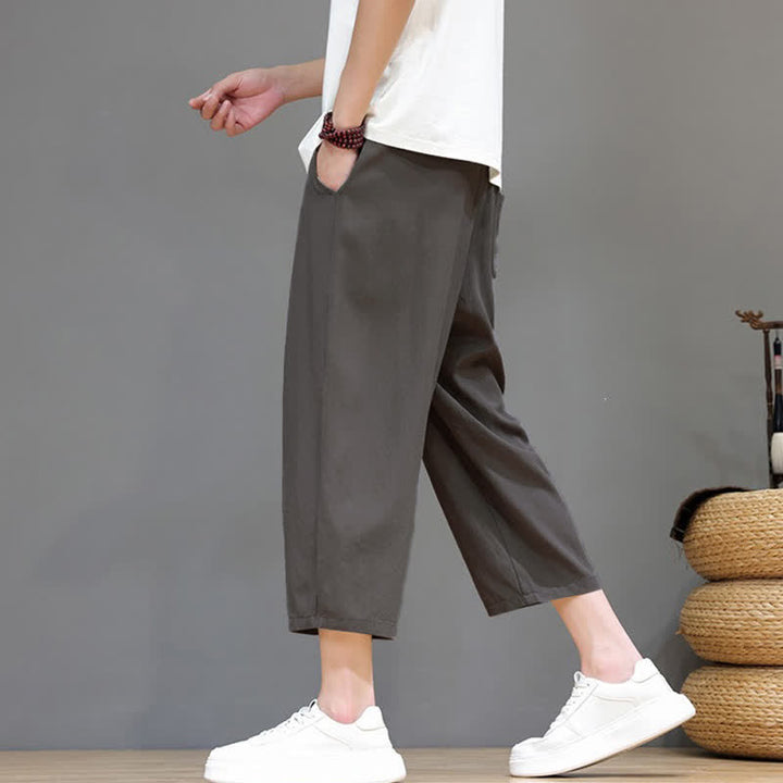 Buddha Stones Pantalon Capri uni décontracté printemps-été à cordon de serrage, style sarouel, avec poches - image 7