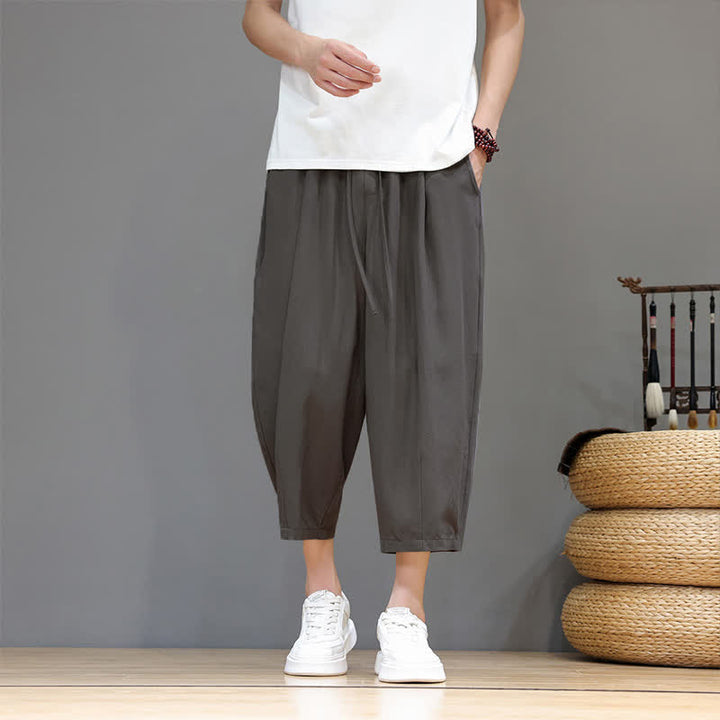 Buddha Stones Pantalon Capri uni décontracté printemps-été à cordon de serrage, style sarouel, avec poches - Gris - US/UK/AU46, EU56 (5XL) - image 0