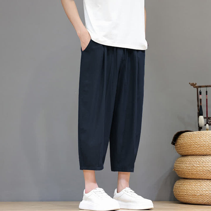 Buddha Stones Pantalon Capri uni décontracté printemps-été à cordon de serrage, style sarouel, avec poches - image 14