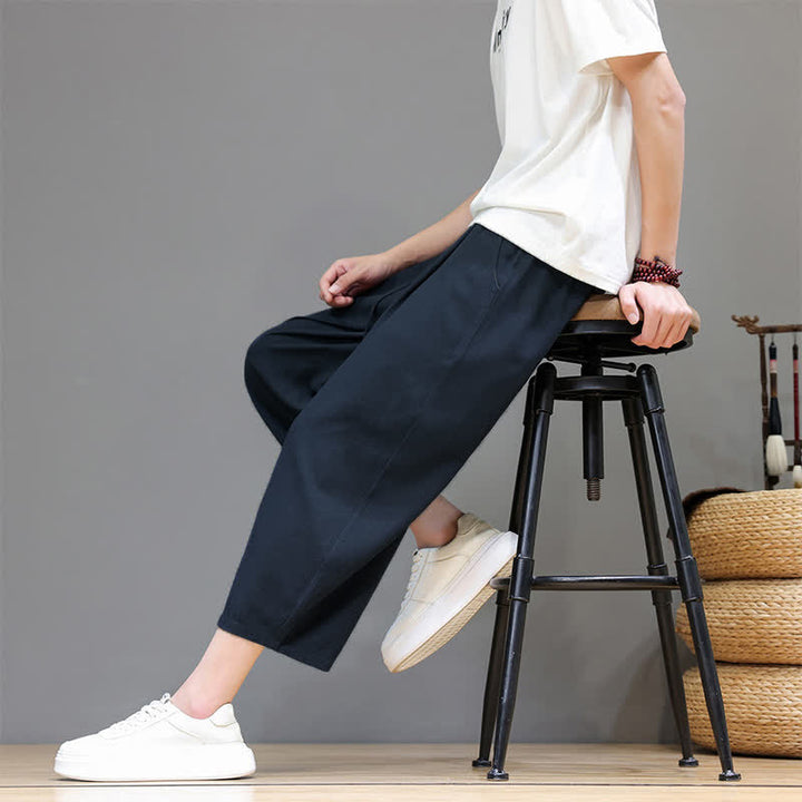 Buddha Stones Pantalon Capri uni décontracté printemps-été à cordon de serrage, style sarouel, avec poches - image 17