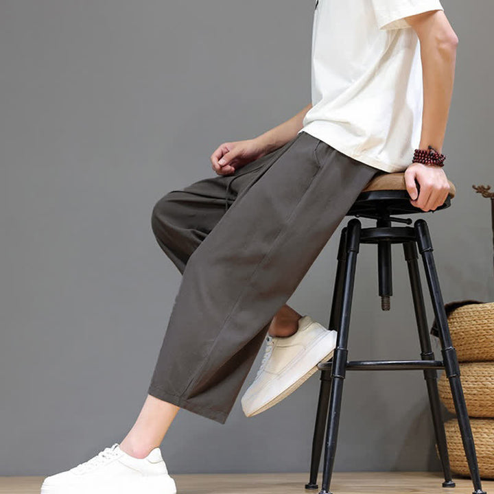 Buddha Stones Pantalon Capri uni décontracté printemps-été à cordon de serrage, style sarouel, avec poches - image 8