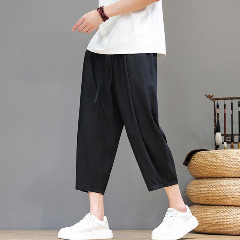 Buddha Stones Pantalon Capri uni décontracté printemps-été à cordon de serrage, style sarouel, avec poches - image 30