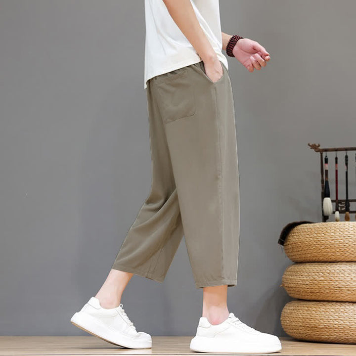 Buddha Stones Pantalon Capri uni décontracté printemps-été à cordon de serrage, style sarouel, avec poches - image 20