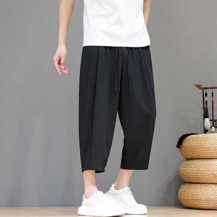 Buddha Stones Pantalon Capri uni décontracté printemps-été à cordon de serrage, style sarouel, avec poches - image 28