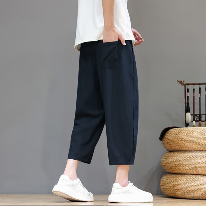 Buddha Stones Pantalon Capri uni décontracté printemps-été à cordon de serrage, style sarouel, avec poches - image 15