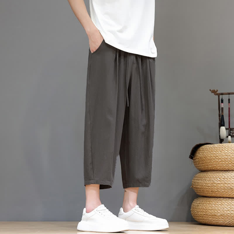 Buddha Stones Pantalon Capri uni décontracté printemps-été à cordon de serrage, style sarouel, avec poches - image 5