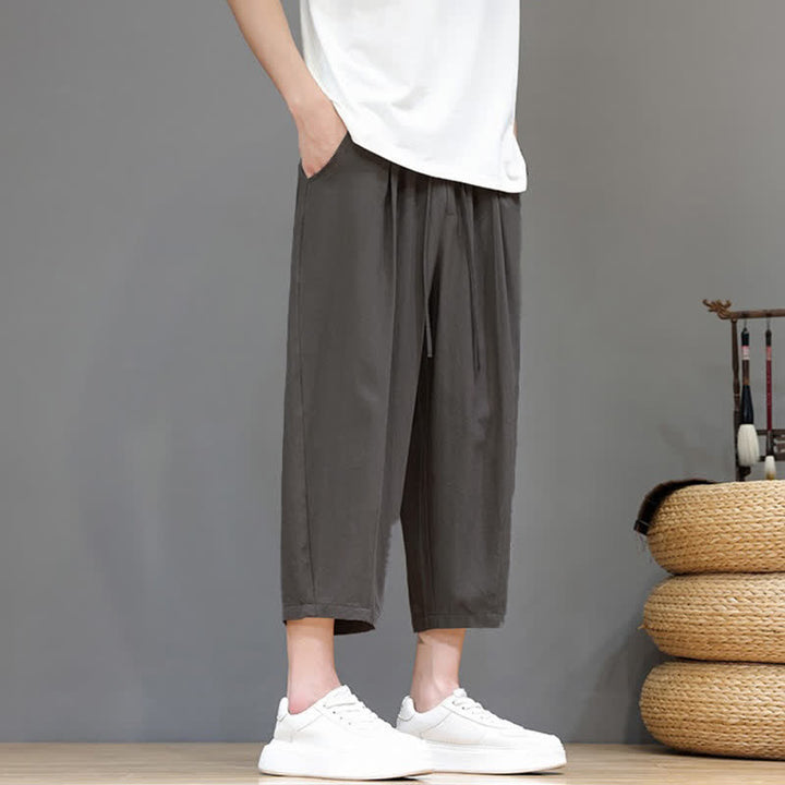 Buddha Stones Pantalon Capri uni décontracté printemps-été à cordon de serrage, style sarouel, avec poches - image 5