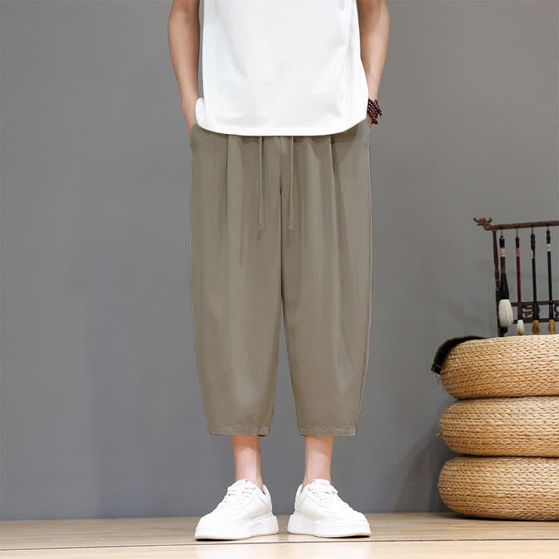 Buddha Stones Pantalon Capri uni décontracté printemps-été à cordon de serrage, style sarouel, avec poches - Tanné - US/UK/AU46, EU56 (5XL) - image 18