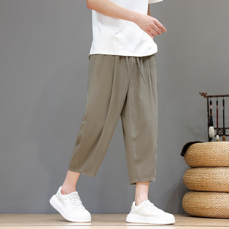 Buddha Stones Pantalon Capri uni décontracté printemps-été à cordon de serrage, style sarouel, avec poches - image 21