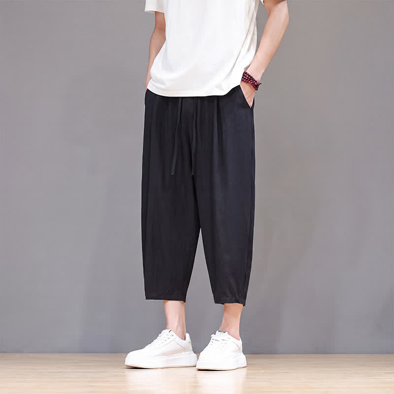Buddha Stones Pantalon Capri uni décontracté printemps-été à cordon de serrage, style sarouel, avec poches - image 29