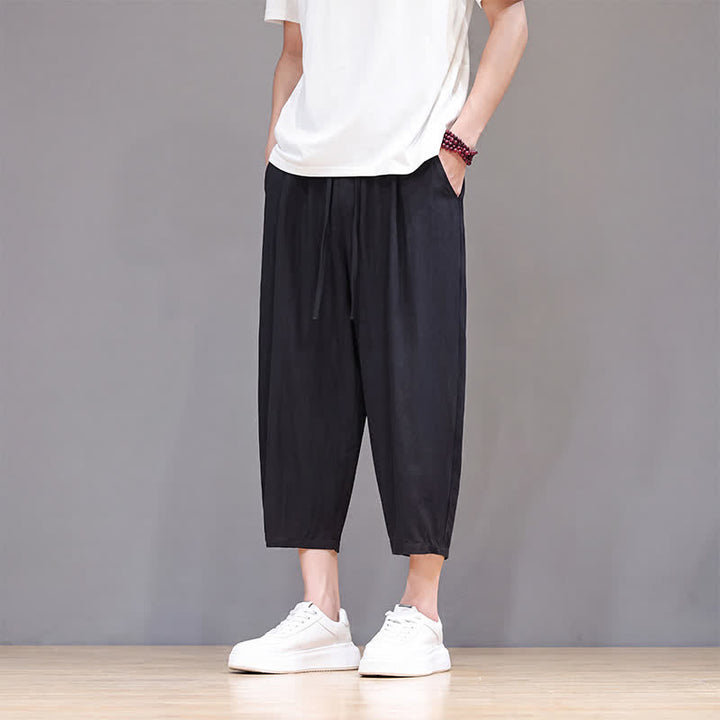 Buddha Stones Pantalon Capri uni décontracté printemps-été à cordon de serrage, style sarouel, avec poches - image 29