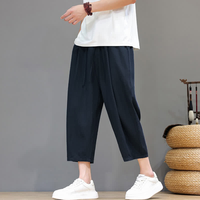 Buddha Stones Pantalon Capri uni décontracté printemps-été à cordon de serrage, style sarouel, avec poches - image 11