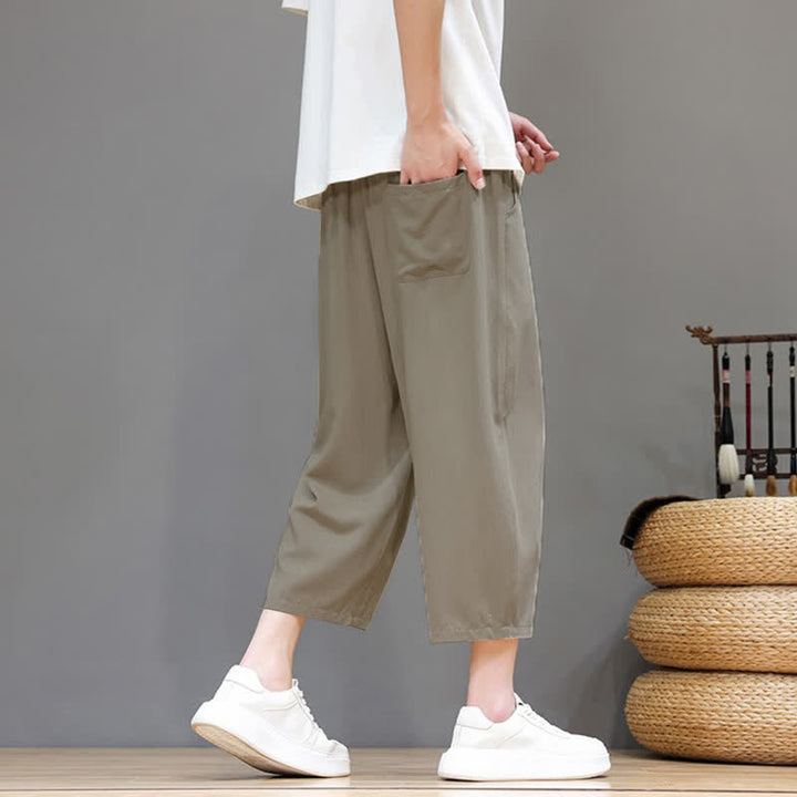 Buddha Stones Pantalon Capri uni décontracté printemps-été à cordon de serrage, style sarouel, avec poches - image 23