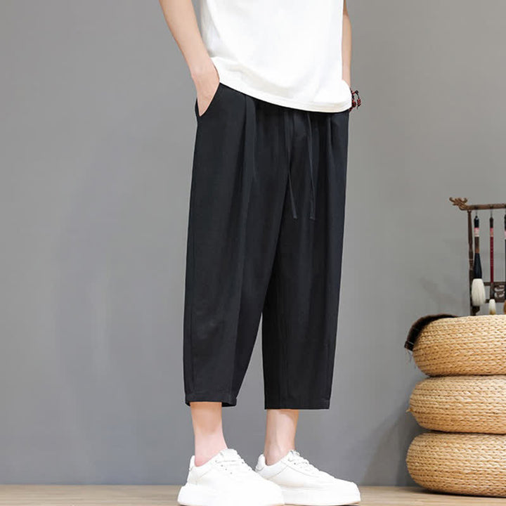 Buddha Stones Pantalon Capri uni décontracté printemps-été à cordon de serrage, style sarouel, avec poches - image 27
