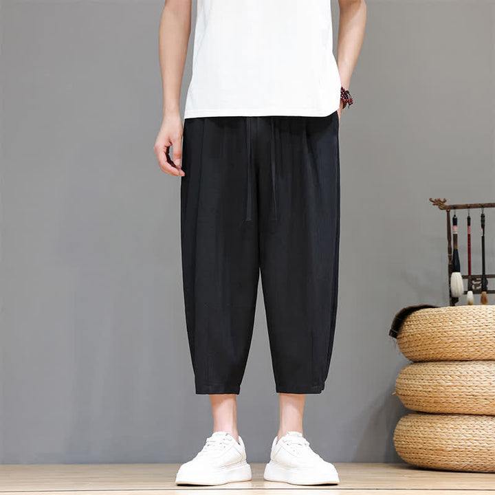 Buddha Stones Pantalon Capri uni décontracté printemps-été à cordon de serrage, style sarouel, avec poches - Noir - US/UK/AU46, EU56 (5XL) - image 26