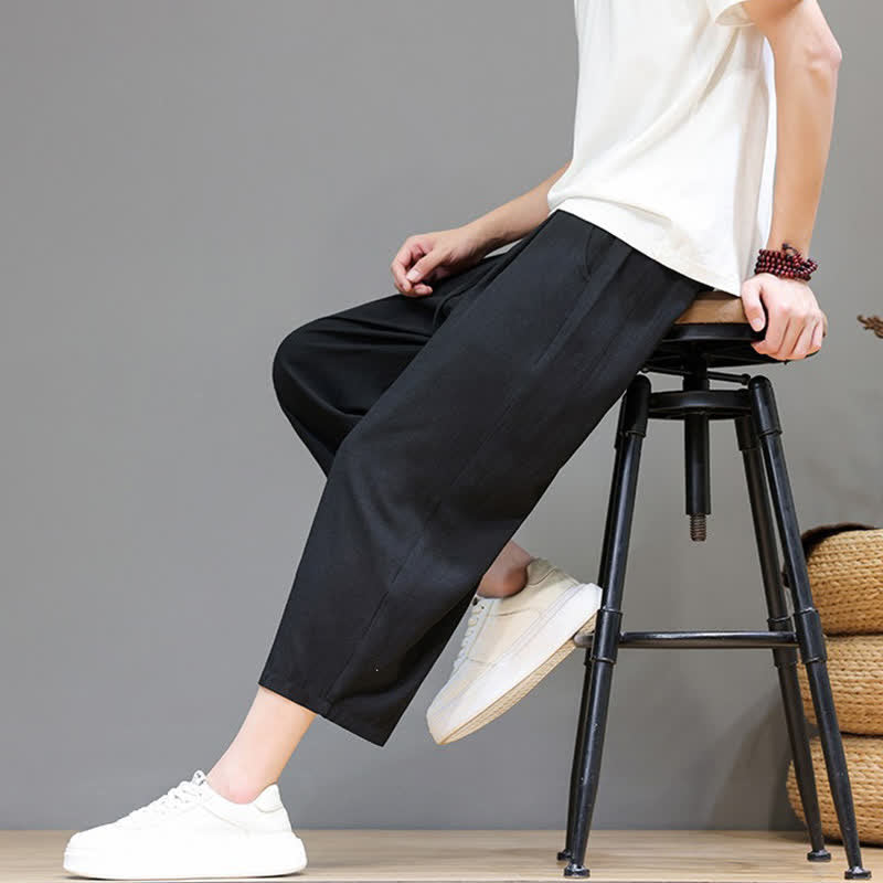 Buddha Stones Pantalon Capri uni décontracté printemps-été à cordon de serrage, style sarouel, avec poches - image 32