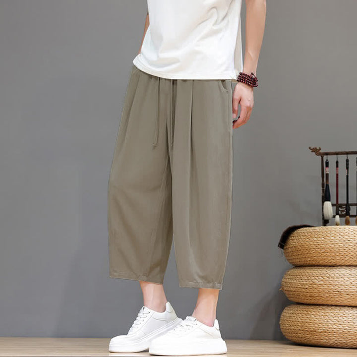Buddha Stones Pantalon Capri uni décontracté printemps-été à cordon de serrage, style sarouel, avec poches - image 22