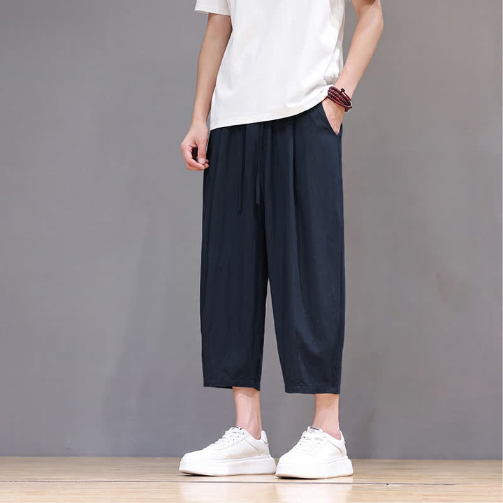 Buddha Stones Pantalon Capri uni décontracté printemps-été à cordon de serrage, style sarouel, avec poches - image 13