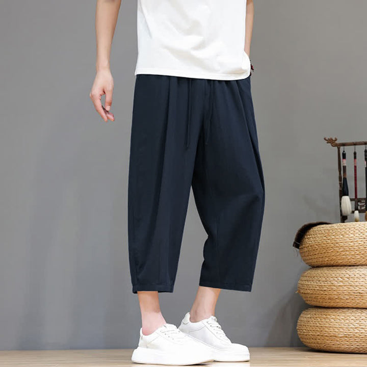 Buddha Stones Pantalon Capri uni décontracté printemps-été à cordon de serrage, style sarouel, avec poches - image 16