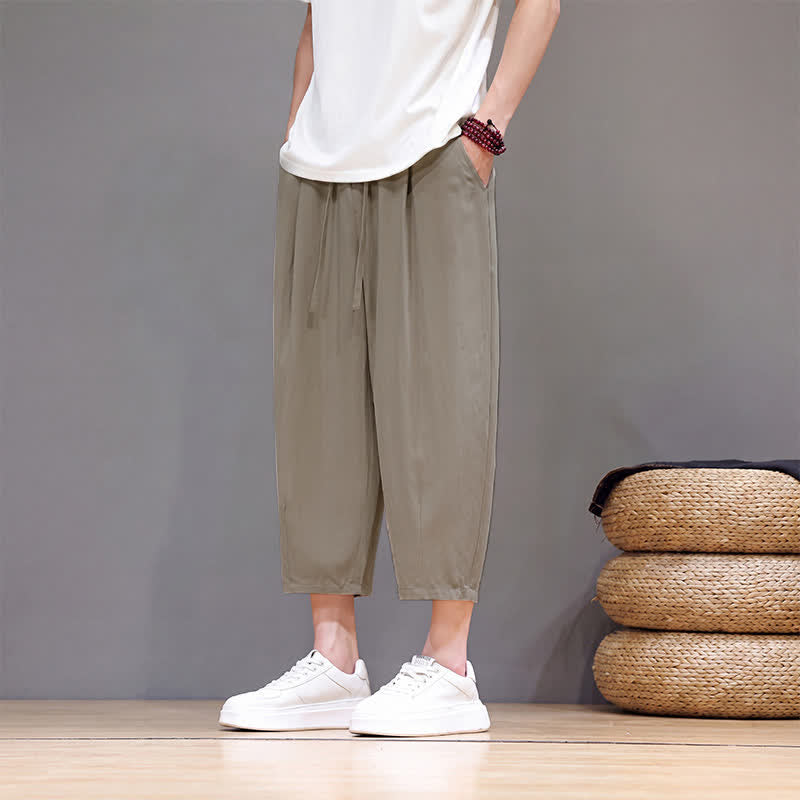 Buddha Stones Pantalon Capri uni décontracté printemps-été à cordon de serrage, style sarouel, avec poches - image 24