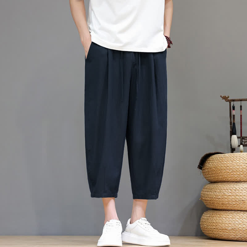Buddha Stones Pantalon Capri uni décontracté printemps-été à cordon de serrage, style sarouel, avec poches - image 12