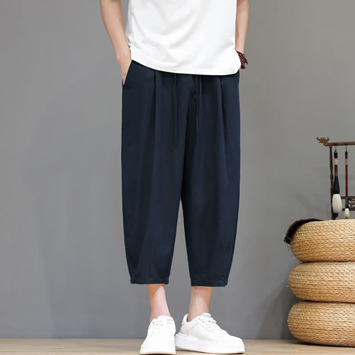 Buddha Stones Pantalon Capri uni décontracté printemps-été à cordon de serrage, style sarouel, avec poches - image 12