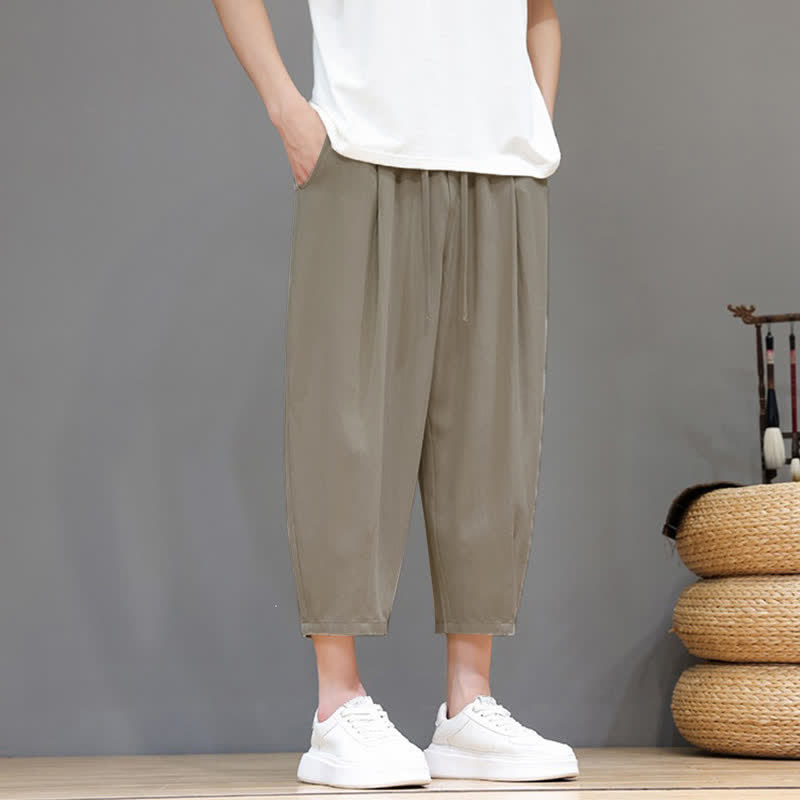 Buddha Stones Pantalon Capri uni décontracté printemps-été à cordon de serrage, style sarouel, avec poches - image 19