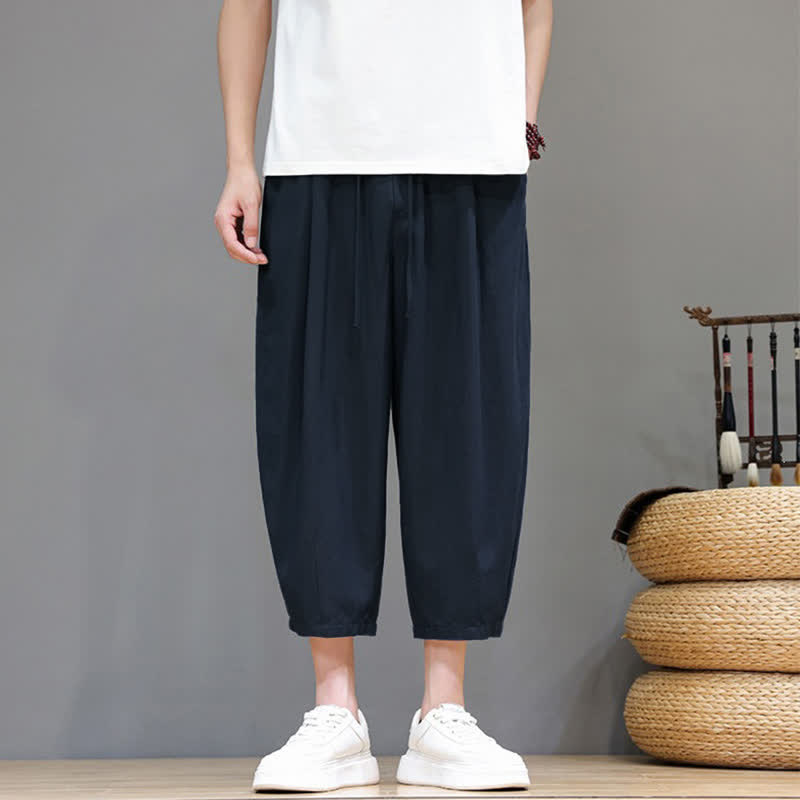 Buddha Stones Pantalon Capri uni décontracté printemps-été à cordon de serrage, style sarouel, avec poches - image 10