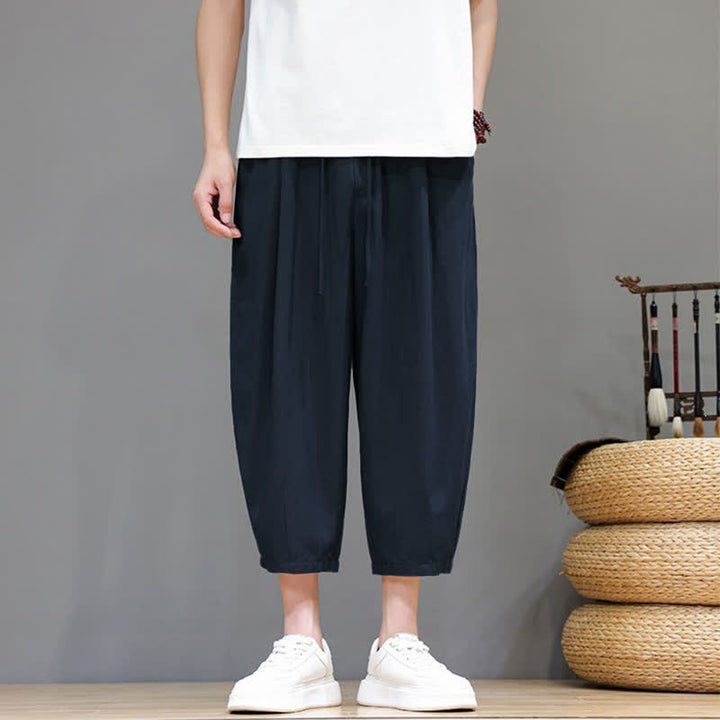 Buddha Stones Pantalon Capri uni décontracté printemps-été à cordon de serrage, style sarouel, avec poches - image 10