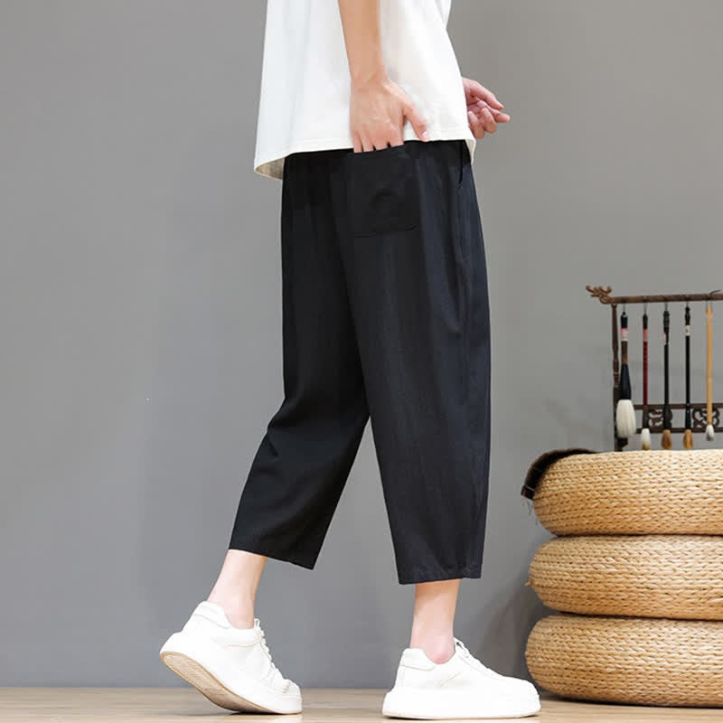 Buddha Stones Pantalon Capri uni décontracté printemps-été à cordon de serrage, style sarouel, avec poches - image 31
