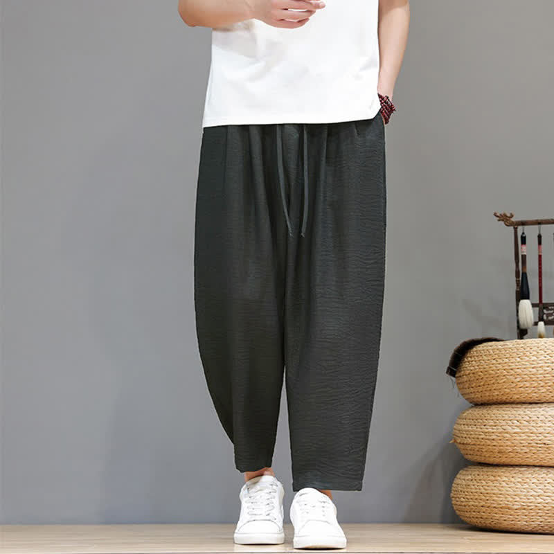 Buddha Stones Pantalon sarouel homme décontracté, minimaliste, à cordon de serrage, avec poches, idéal pour le printemps et l'été. - Gris ardoise - US/UK/AU46, EU56 (5XL) - image 0