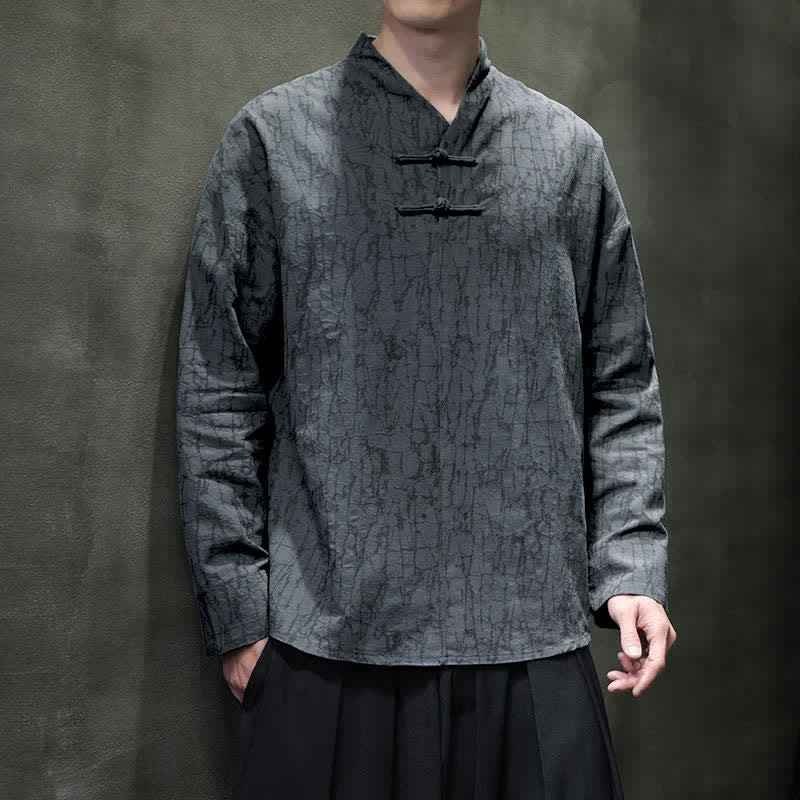 Buddha Stones Chemises à manches longues pour hommes, style vintage, col mandarin, boutons brandebourg, couleur unie, style Spring Tang - Gris ardoise - US/UK/AU46, EU56 (5XL) - image 0