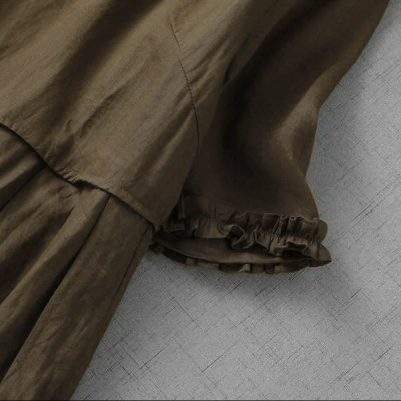 Buddha Stones Robe printemps-été minimaliste et élégante à manches courtes et col en V, avec poche - image 5