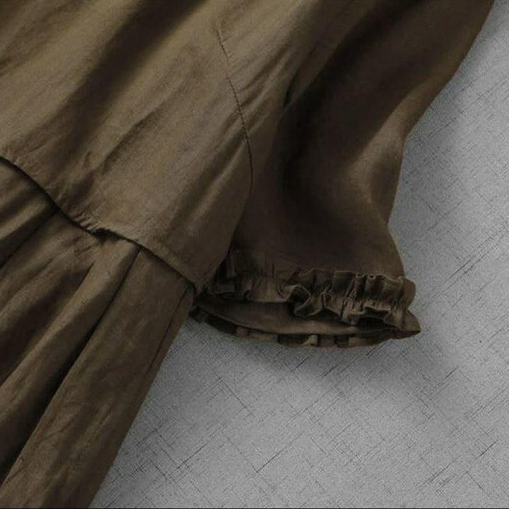 Buddha Stones Robe printemps-été minimaliste et élégante à manches courtes et col en V, avec poche - image 5