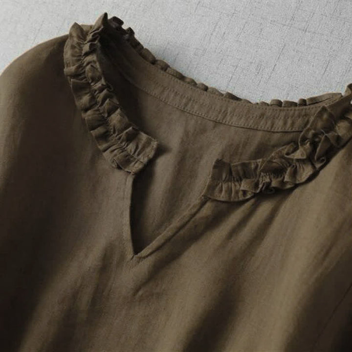 Buddha Stones Robe printemps-été minimaliste et élégante à manches courtes et col en V, avec poche - image 2