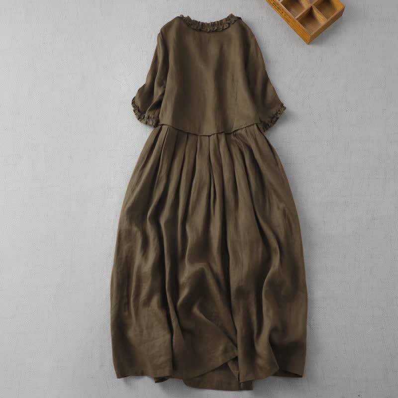 Buddha Stones Robe printemps-été minimaliste et élégante à manches courtes et col en V, avec poche - image 1