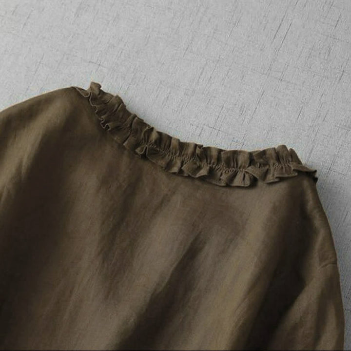 Buddha Stones Robe printemps-été minimaliste et élégante à manches courtes et col en V, avec poche - image 3