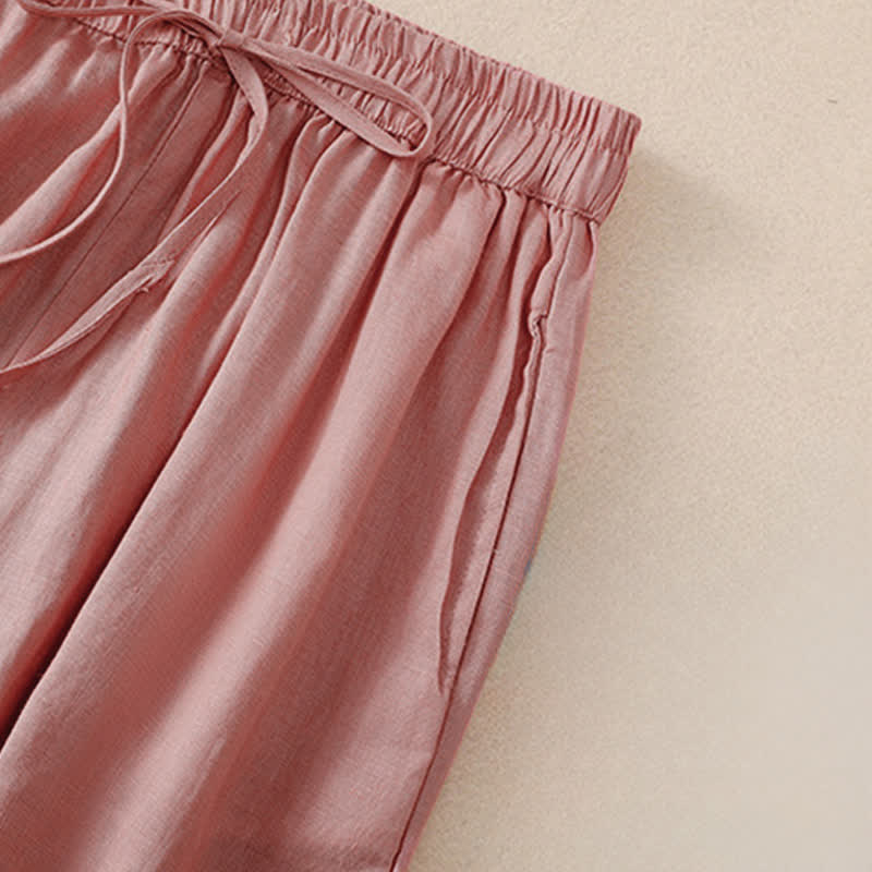 Buddha Stones Pantalon court basique décontracté printemps-été, style sarouel, avec poches - image 10