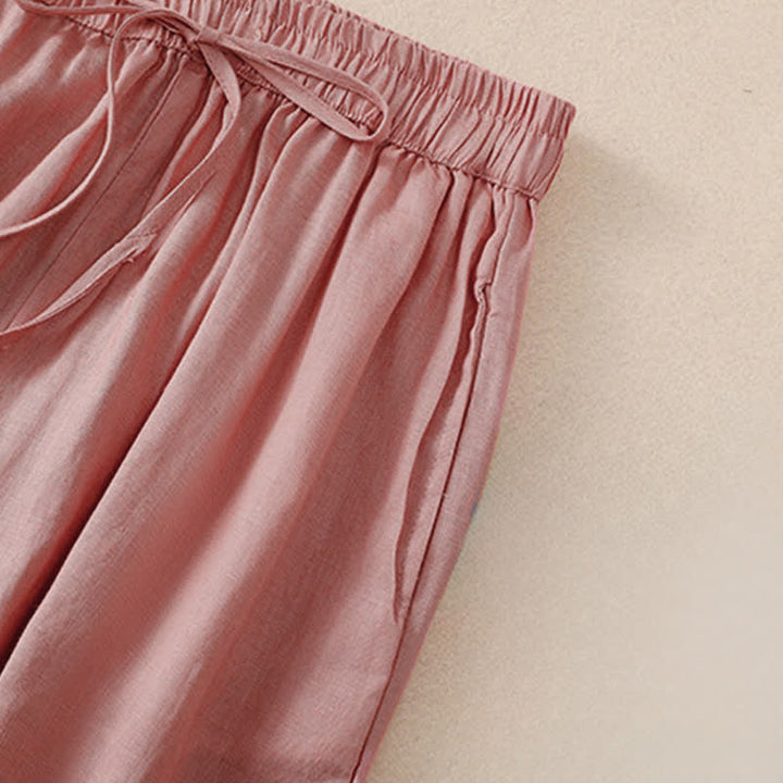 Buddha Stones Pantalon court basique décontracté printemps-été, style sarouel, avec poches - image 10