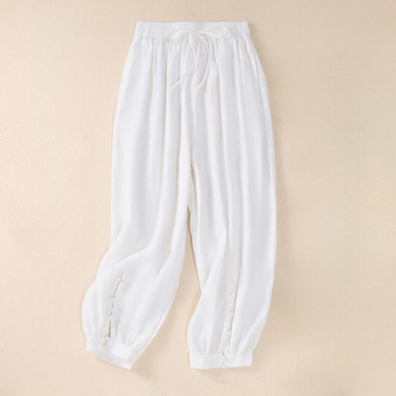 Buddha Stones Pantalon court basique décontracté printemps-été, style sarouel, avec poches - Blanc - US8-10, UK/AU12-14, EU40-42 (2XL) - image 20