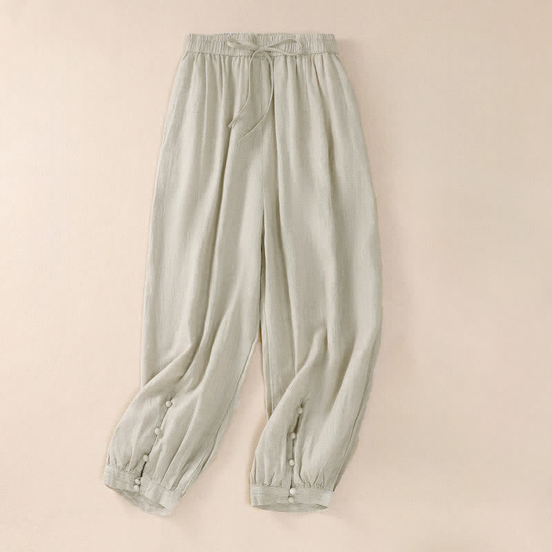 Buddha Stones Pantalon court basique décontracté printemps-été, style sarouel, avec poches - Lin - US8-10, UK/AU12-14, EU40-42 (2XL) - image 15