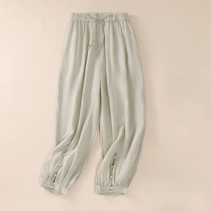 Buddha Stones Pantalon court basique décontracté printemps-été, style sarouel, avec poches - Lin - US8-10, UK/AU12-14, EU40-42 (2XL) - image 15