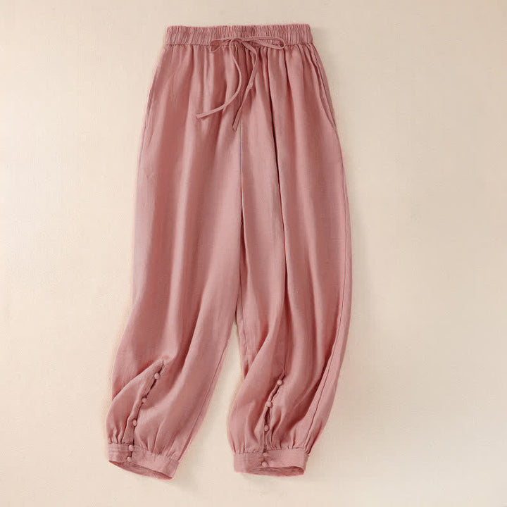 Buddha Stones Pantalon court basique décontracté printemps-été, style sarouel, avec poches - Rose clair - US8-10, UK/AU12-14, EU40-42 (2XL) - image 6