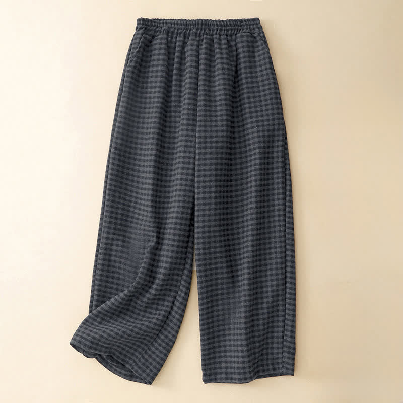 Buddha Stones Pantalon court à carreaux décontracté d'hiver pour femme, coupe droite, avec poches - Noir - US8-10, UK/AU12-14, EU40-42 (2XL) - image 0