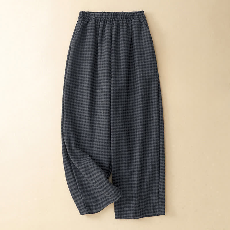 Buddha Stones Pantalon court à carreaux décontracté d'hiver pour femme, coupe droite, avec poches - image 1