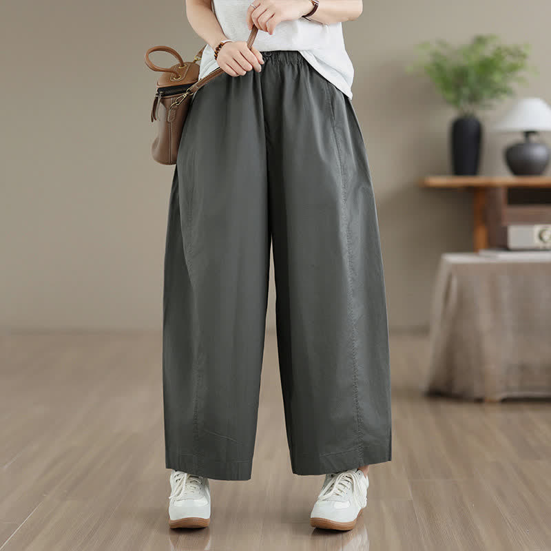 Buddha Stones Pantalon court uni simple pour femme, idéal pour le printemps et l'été, jambes larges et poches - image 1
