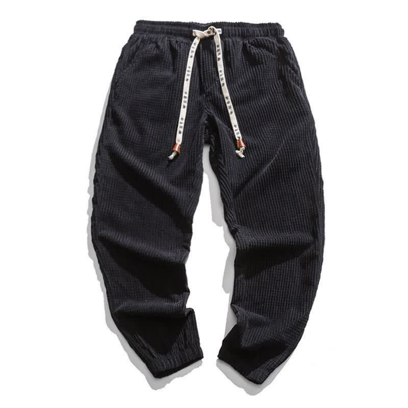 Buddha Stones Pantalon d'hiver rétro classique en velours côtelé uni, coupe fuselée, avec cordon de serrage et poches. - Noir - US/UK/AU46, EU56 (5XL) - image 1