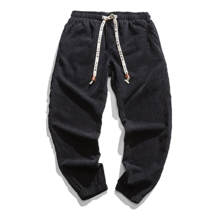 Buddha Stones Pantalon d'hiver rétro classique en velours côtelé uni, coupe fuselée, avec cordon de serrage et poches. - Noir - US/UK/AU46, EU56 (5XL) - image 1
